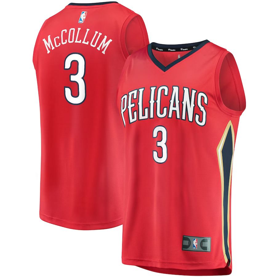 Men New Orleans Pelicans 3 C.J. McCollum Fanatics Branded Red Statement Edition 2022-23 Fast Break Replica NBA Jersey